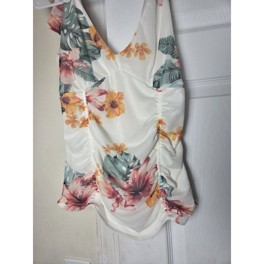 VENUS Floral Mesh Shoulder Bow Top Sheer Detail Feminine Blouse Dressy Style
